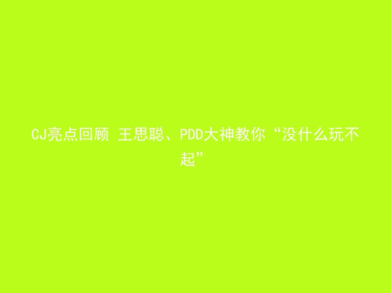 CJ亮点回顾 王思聪、PDD大神教你“没什么玩不起”