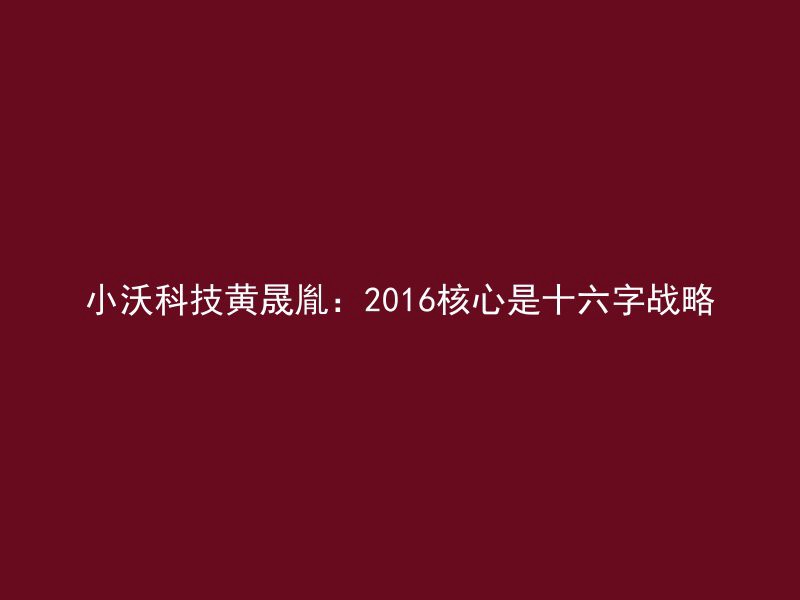 小沃科技黄晟胤：2016核心是十六字战略