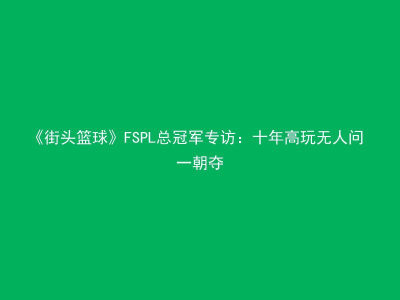 《街头篮球》FSPL总冠军专访：十年高玩无人问 一朝夺