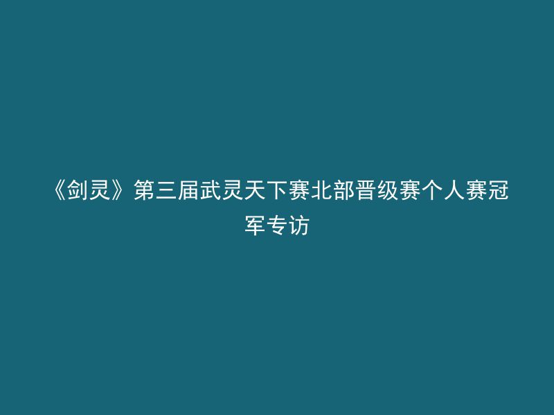 《剑灵》第三届武灵天下赛北部晋级赛个人赛冠军专访