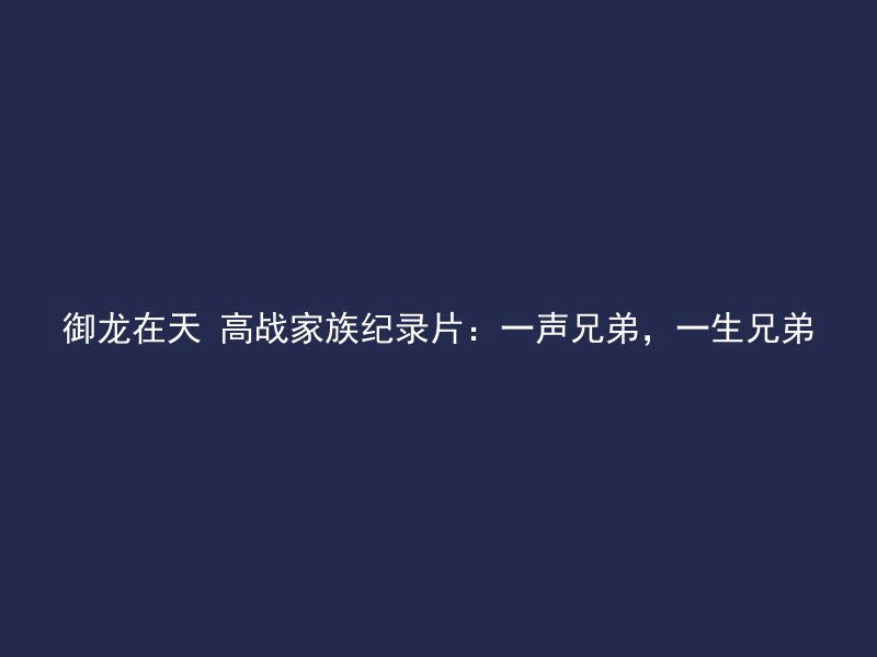 御龙在天 高战家族纪录片：一声兄弟，一生兄弟