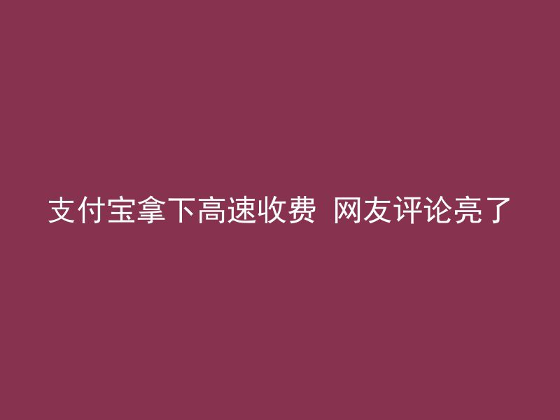 支付宝拿下高速收费 网友评论亮了