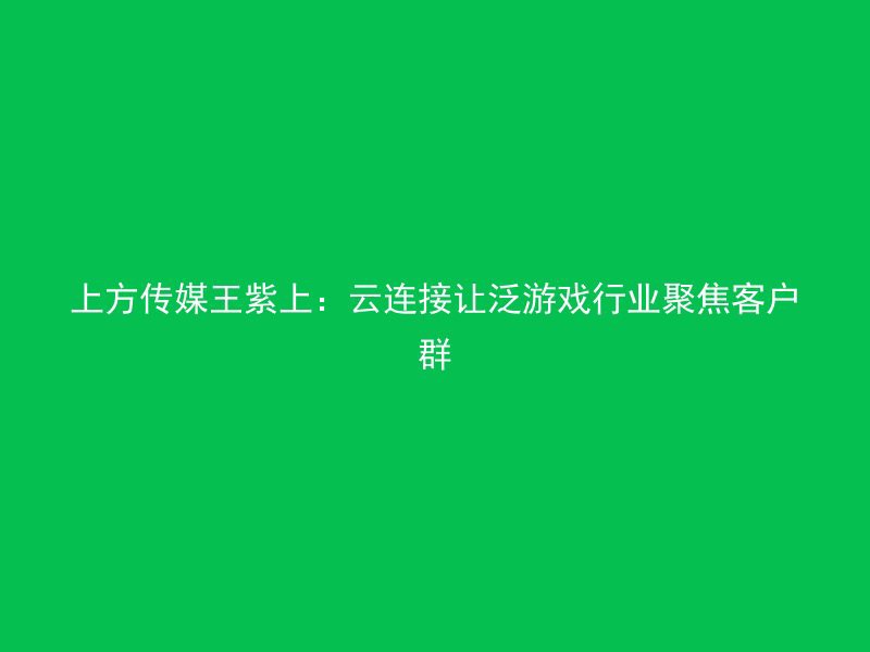 上方传媒王紫上：云连接让泛游戏行业聚焦客户群