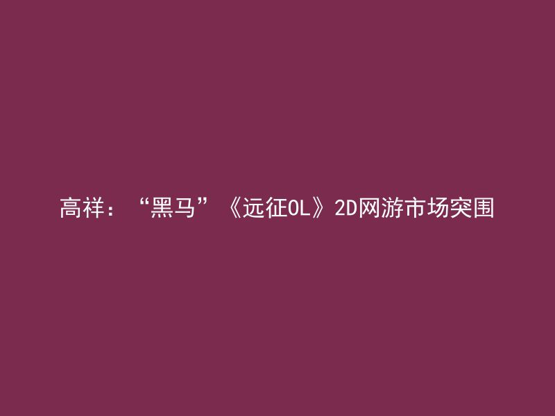 高祥：“黑马”《远征OL》2D网游市场突围