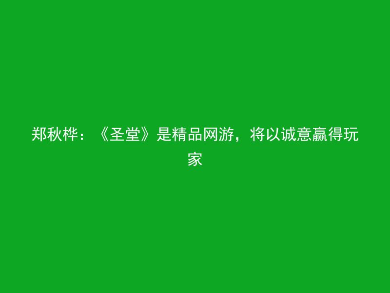 郑秋桦：《圣堂》是精品网游，将以诚意赢得玩家