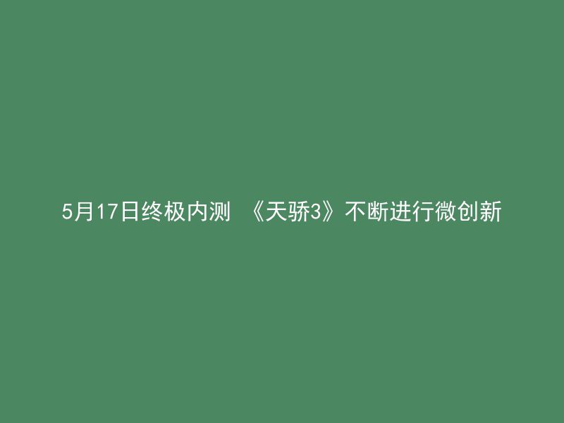 5月17日终极内测 《天骄3》不断进行微创新