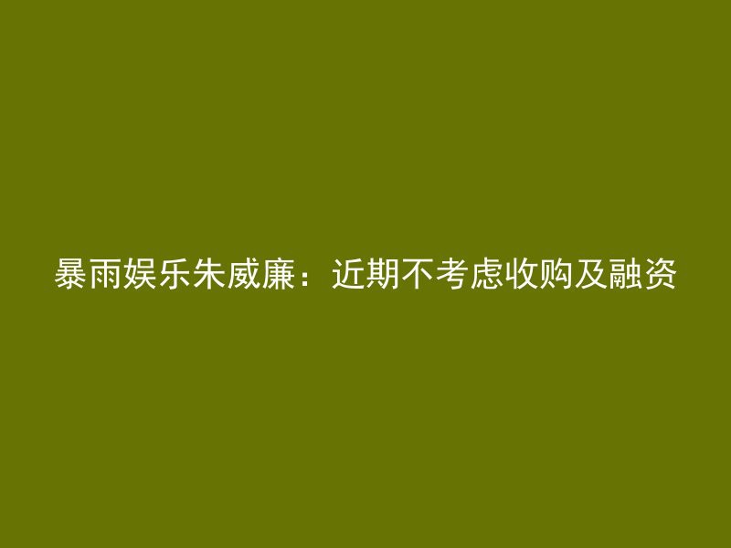 暴雨娱乐朱威廉：近期不考虑收购及融资