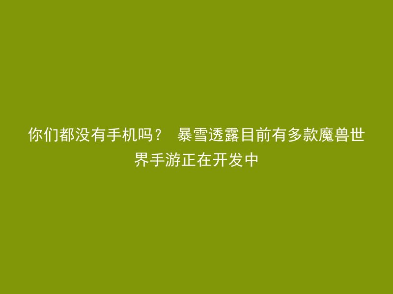 你们都没有手机吗？ 暴雪透露目前有多款魔兽世界手游正在开发中