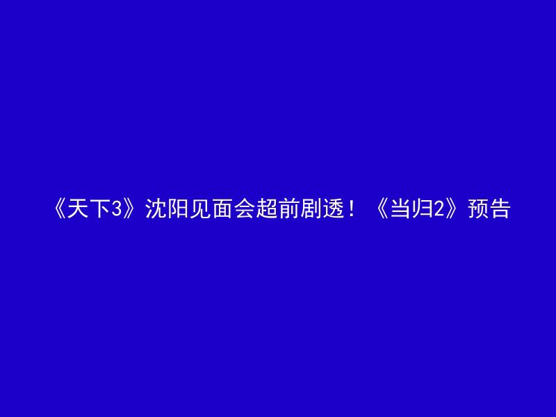 《天下3》沈阳见面会超前剧透！《当归2》预告