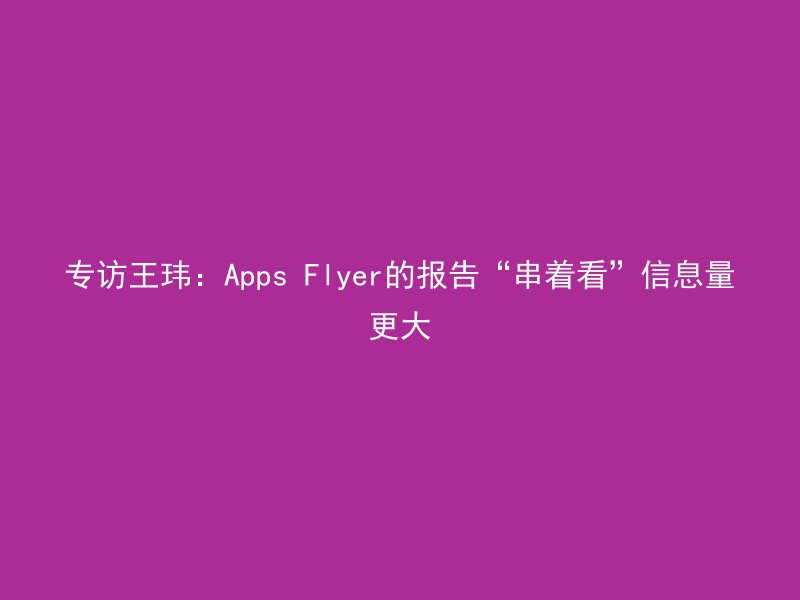 专访王玮：Apps Flyer的报告“串着看”信息量更大