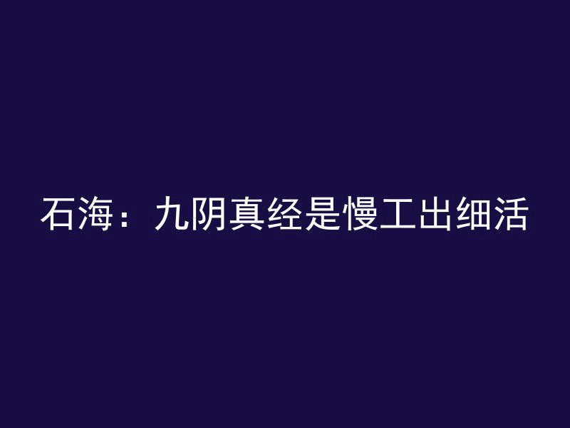 石海：九阴真经是慢工出细活