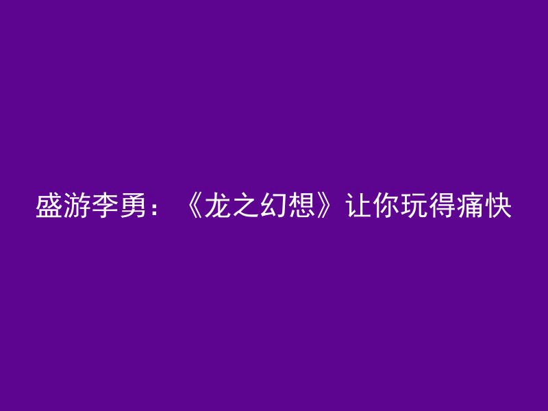 盛游李勇：《龙之幻想》让你玩得痛快