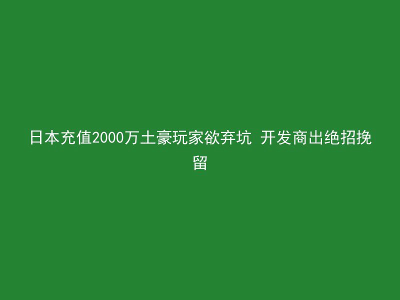 日本充值2000万土豪玩家欲弃坑 开发商出绝招挽留