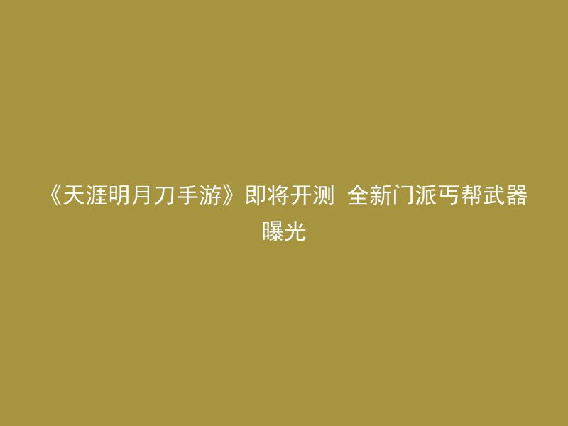 《天涯明月刀手游》即将开测 全新门派丐帮武器曝光