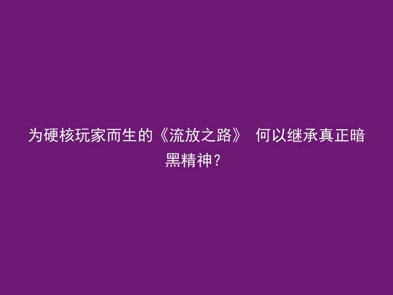 为硬核玩家而生的《流放之路》 何以继承真正暗黑精神？