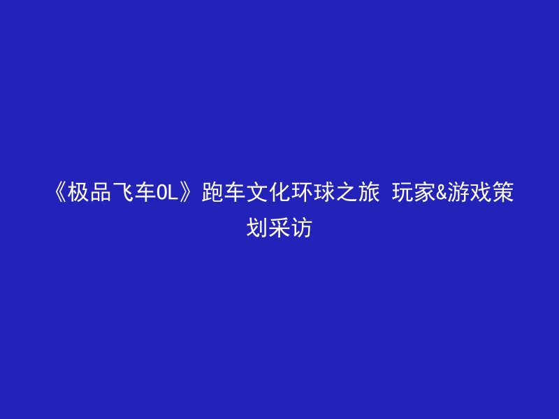 《极品飞车OL》跑车文化环球之旅 玩家&游戏策划采访