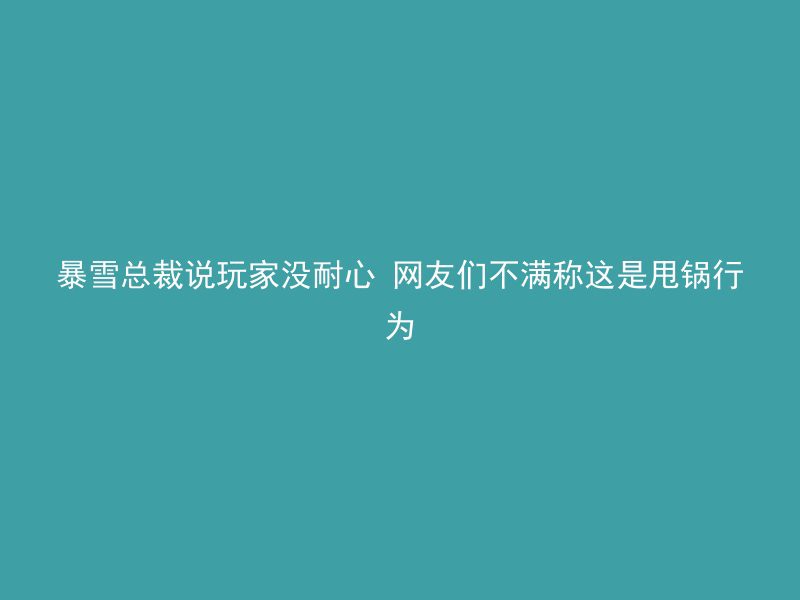 暴雪总裁说玩家没耐心 网友们不满称这是甩锅行为