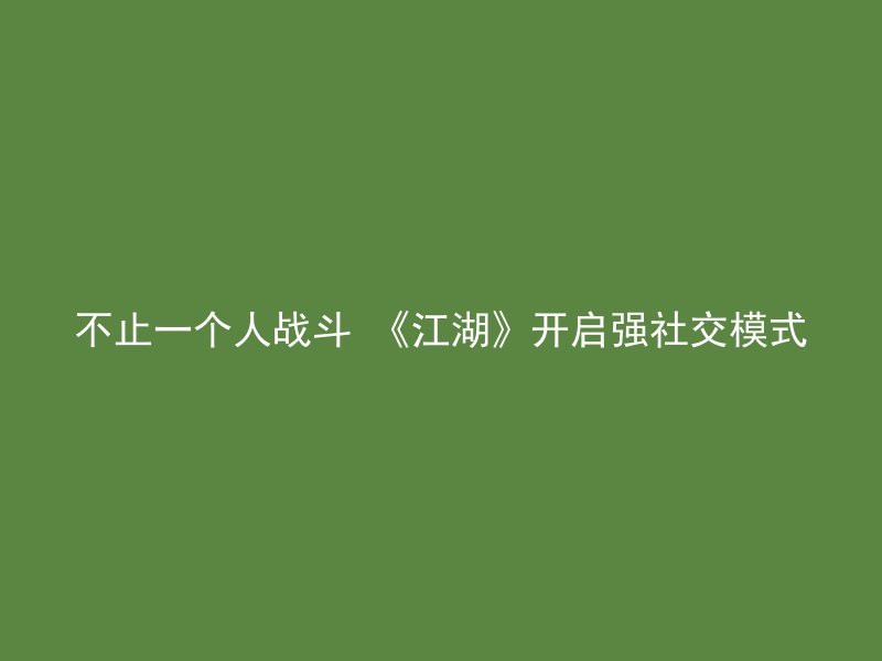 不止一个人战斗 《江湖》开启强社交模式