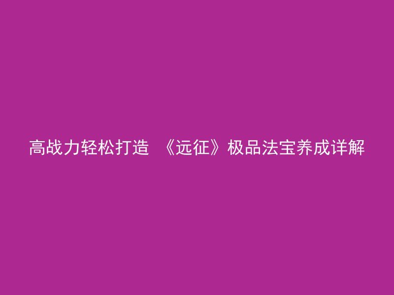 高战力轻松打造 《远征》极品法宝养成详解