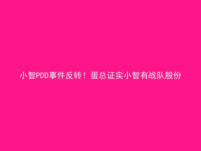 小智PDD事件反转！蛋总证实小智有战队股份