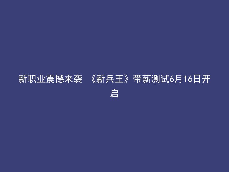 新职业震撼来袭 《新兵王》带薪测试6月16日开启