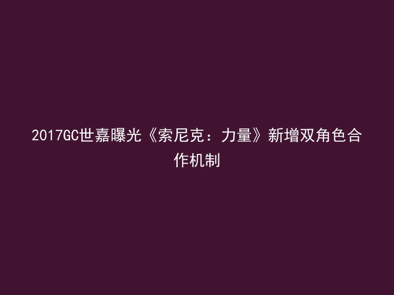 2017GC世嘉曝光《索尼克：力量》新增双角色合作机制