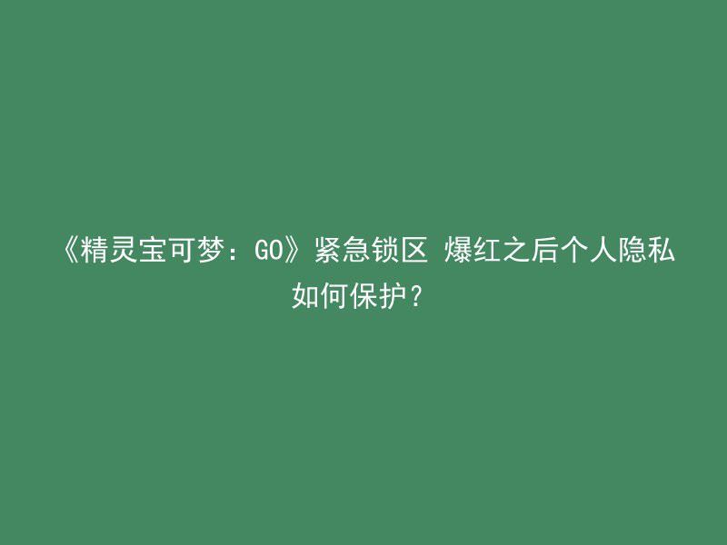 《精灵宝可梦：GO》紧急锁区 爆红之后个人隐私如何保护？