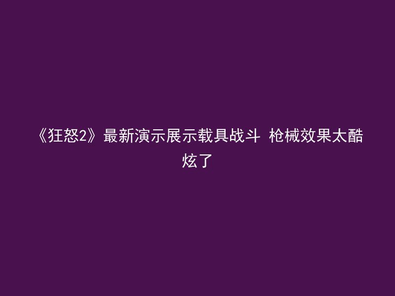 《狂怒2》最新演示展示载具战斗 枪械效果太酷炫了