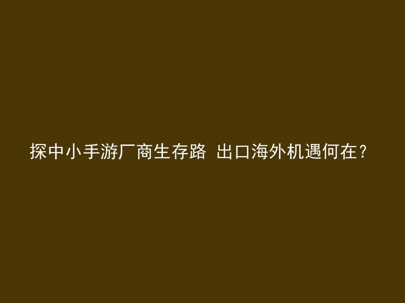 探中小手游厂商生存路 出口海外机遇何在？