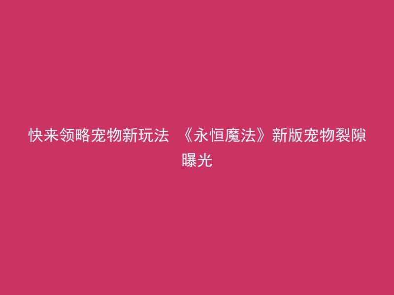 快来领略宠物新玩法 《永恒魔法》新版宠物裂隙曝光