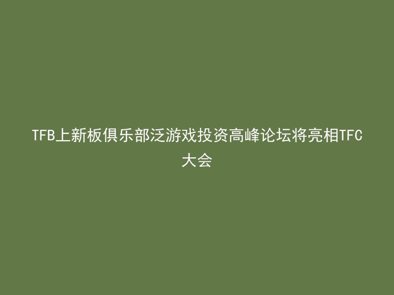 TFB上新板俱乐部泛游戏投资高峰论坛将亮相TFC大会