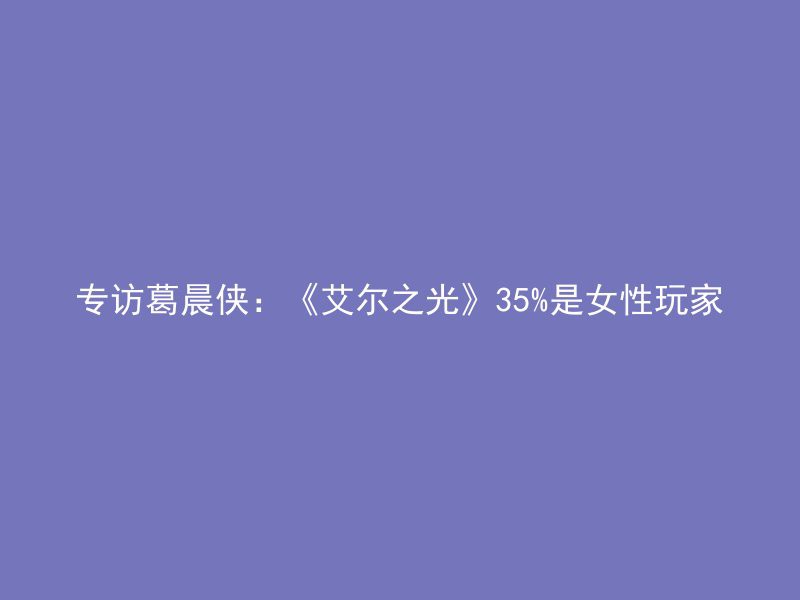 专访葛晨侠：《艾尔之光》35%是女性玩家