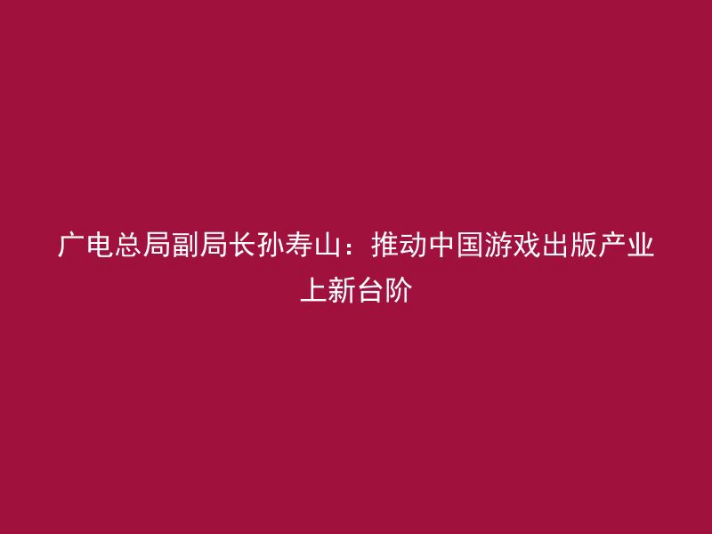 广电总局副局长孙寿山：推动中国游戏出版产业上新台阶