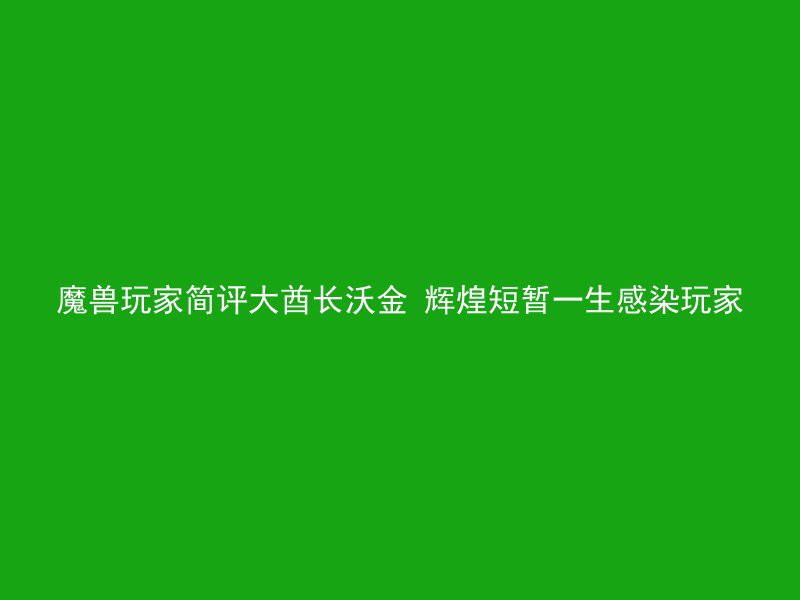 魔兽玩家简评大酋长沃金 辉煌短暂一生感染玩家