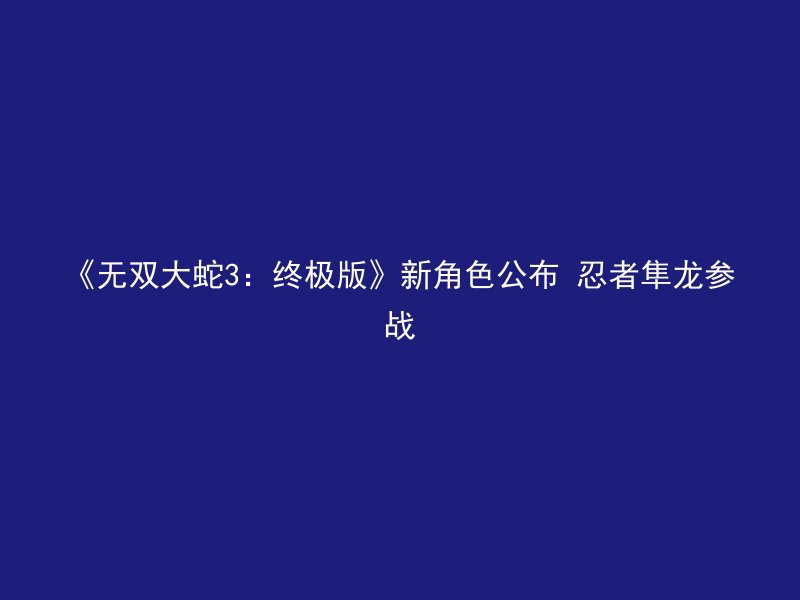 《无双大蛇3：终极版》新角色公布 忍者隼龙参战