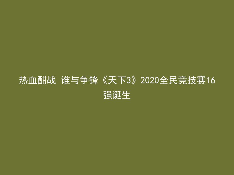 热血酣战 谁与争锋《天下3》2020全民竞技赛16强诞生