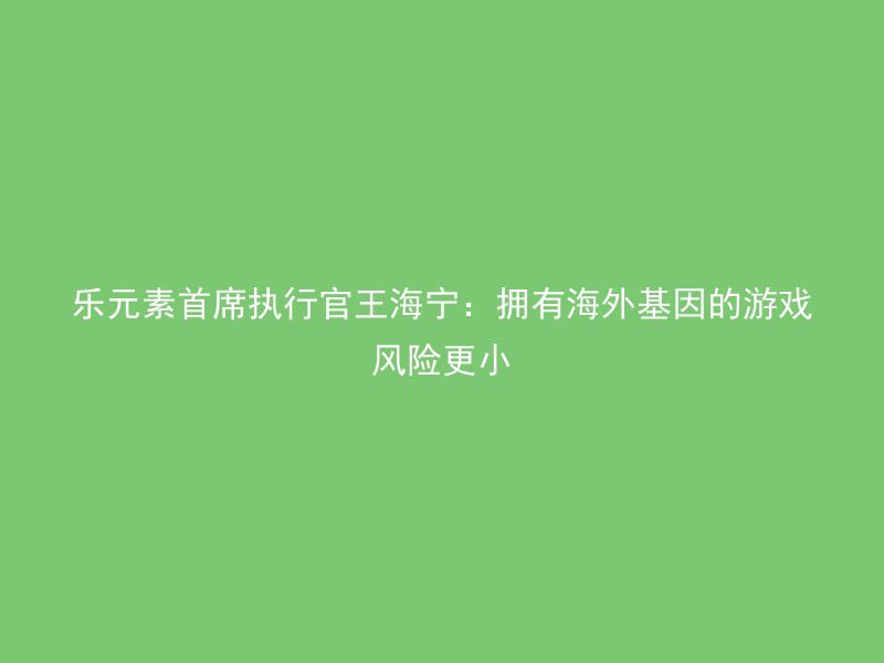 乐元素首席执行官王海宁：拥有海外基因的游戏风险更小