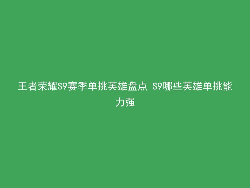 王者荣耀S9赛季单挑英雄盘点 S9哪些英雄单挑能力强