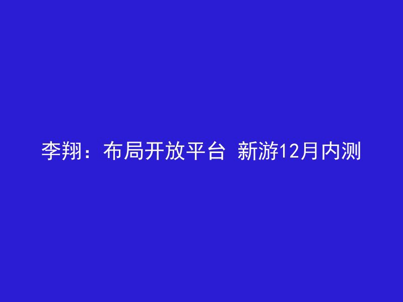 李翔：布局开放平台 新游12月内测