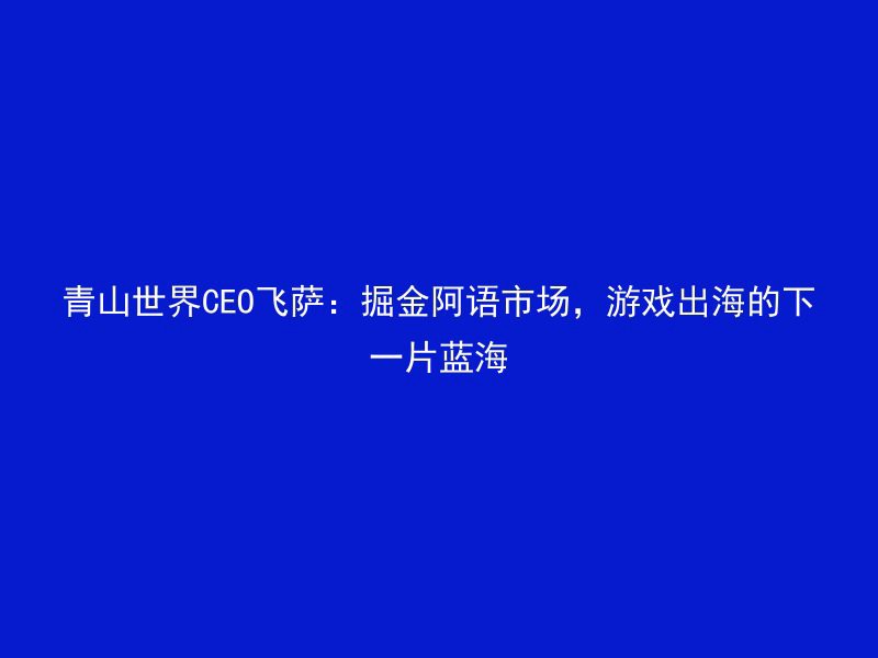 青山世界CEO飞萨：掘金阿语市场，游戏出海的下一片蓝海