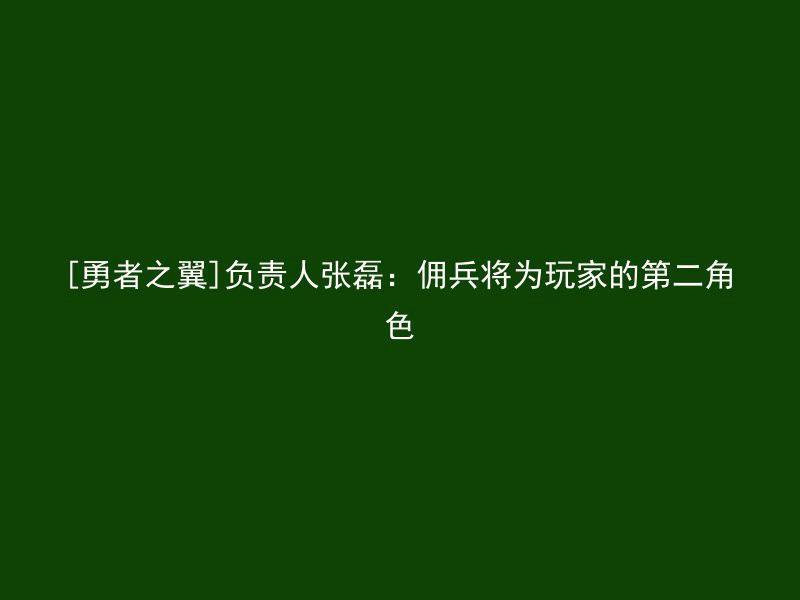 [勇者之翼]负责人张磊：佣兵将为玩家的第二角色