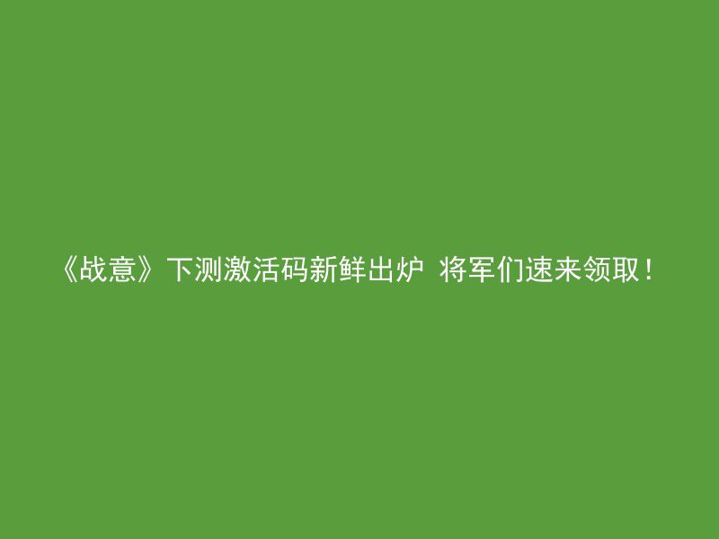 《战意》下测激活码新鲜出炉 将军们速来领取！