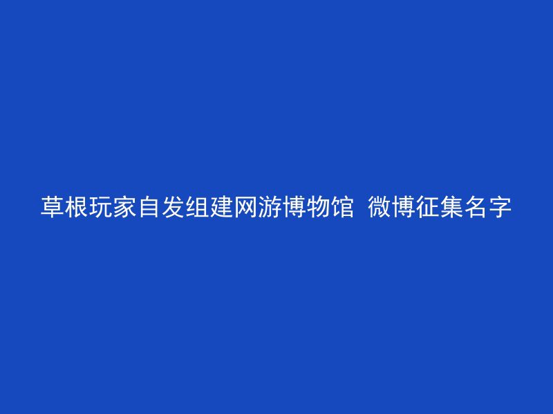 草根玩家自发组建网游博物馆 微博征集名字