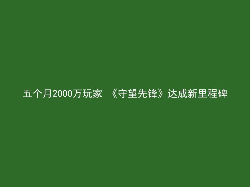 五个月2000万玩家 《守望先锋》达成新里程碑