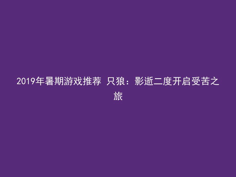 2019年暑期游戏推荐 只狼：影逝二度开启受苦之旅