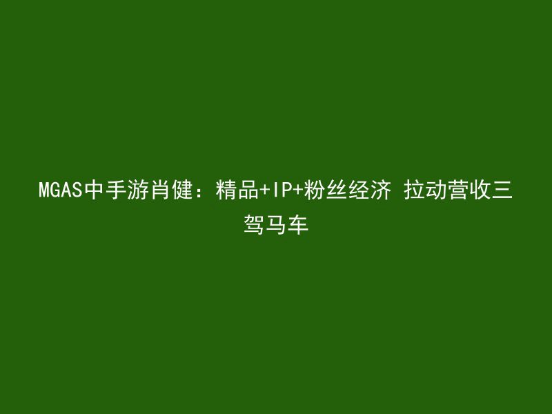 MGAS中手游肖健：精品+IP+粉丝经济 拉动营收三驾马车