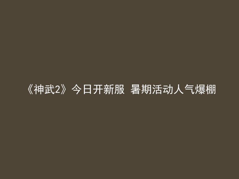 《神武2》今日开新服 暑期活动人气爆棚