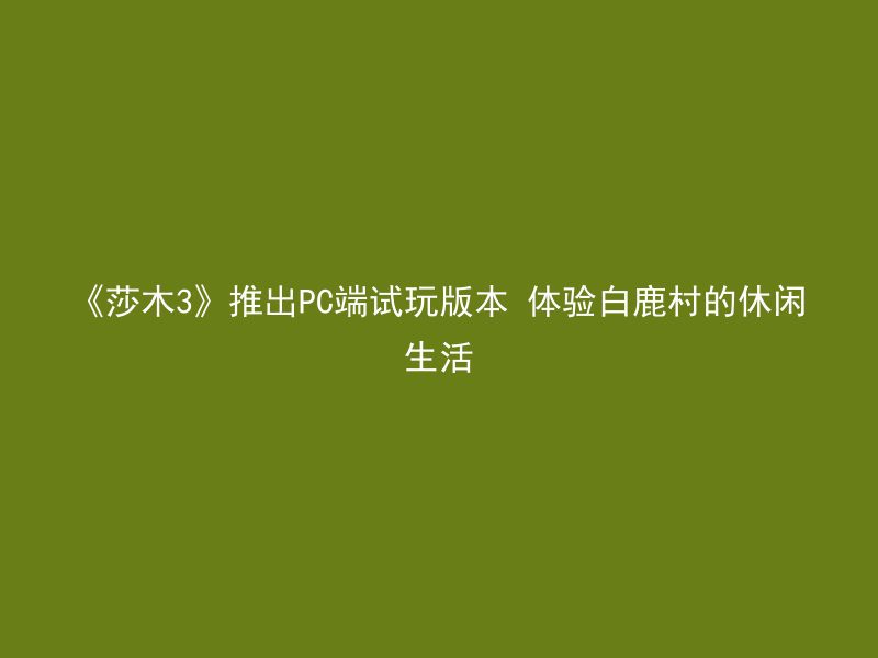 《莎木3》推出PC端试玩版本 体验白鹿村的休闲生活