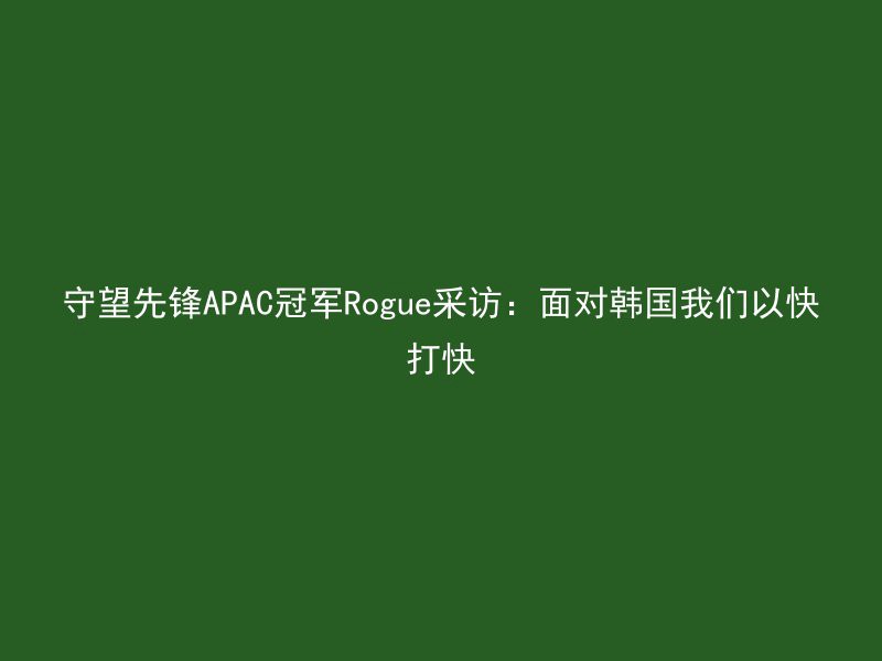 守望先锋APAC冠军Rogue采访：面对韩国我们以快打快