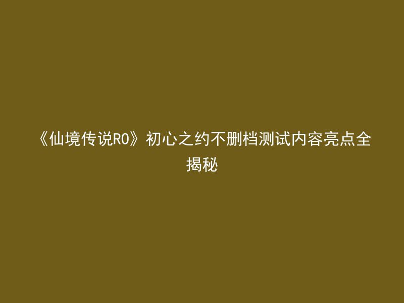 《仙境传说RO》初心之约不删档测试内容亮点全揭秘